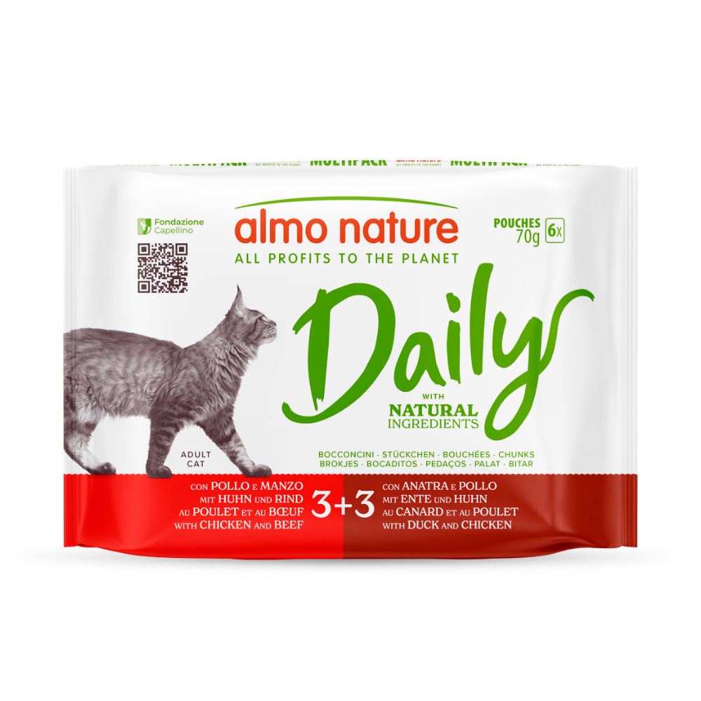 "ALMO NATURE" CAT DAILY - FRANGO E CARNE + FRANGO E PATO (6 UNIDADES)