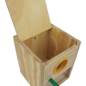 NINHO INTERIOR EM MADEIRA COM VISOR PARA PERIQUITOS